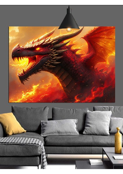 Öfkeli Ateş Saçan Ejderha Dekoratif Kanvas - Mdf Ahşap Tablo fiyatları