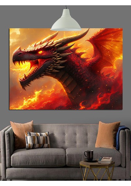 Öfkeli Ateş Saçan Ejderha Dekoratif Kanvas - Mdf Ahşap Tablo modelleri