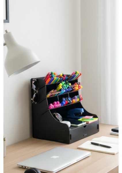 Coral 9 Gözlü Çekmeceli Masaüstü Ahşap Organizer Kalemlik- Takı Makyaj Çok Amaçlı Organizer fiyatları