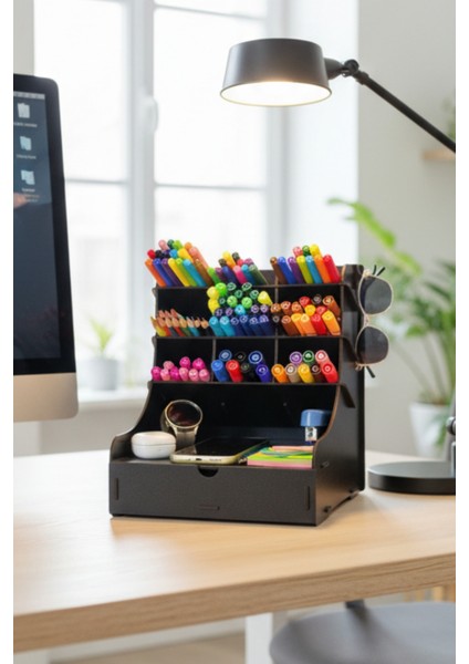 Coral 9 Gözlü Çekmeceli Masaüstü Ahşap Organizer Kalemlik- Takı Makyaj Çok Amaçlı Organizer fırsatları