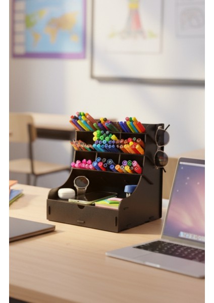 Coral 9 Gözlü Çekmeceli Masaüstü Ahşap Organizer Kalemlik- Takı Makyaj Çok Amaçlı Organizer indirimleri