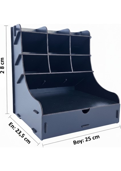 Coral 9 Gözlü Çekmeceli Masaüstü Ahşap Organizer Kalemlik- Takı Makyaj Çok Amaçlı Organizer