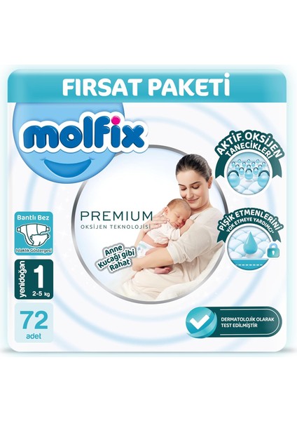 Molfix Premium Fırsat Paketi 1 Beden 72 Adet