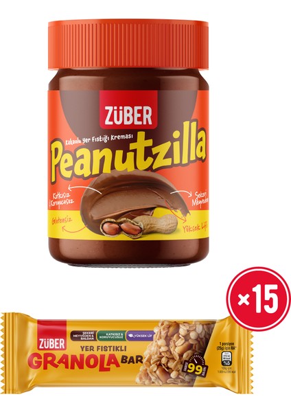 Peanutzilla 1 Adet + Yer Fıstıklı Granola Bar x15 Adet