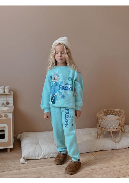 Frozen Elsa Kız Çocuk 3 Iplik Şardonlu Alt Üst Takım Süper Kalite Kumaş