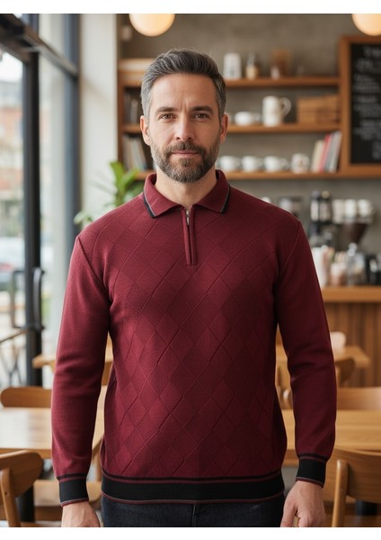 Erkek Çelik Örgü Önü Dokulu Gömlek Yaka Fermuarlı Polo Yakalı Tüylenmeyen Triko Kışlık Baba Kazak fiyatları