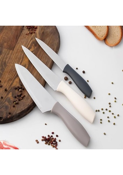 3156-3'LÜ Bıçak Seti Meyve, Et Doğrama Bıçağı Şef Bıçakları Kaliteli Sağlam Bıçaklar 28 x 27.5 x 22 Kapiçino-Antrasit-Krem