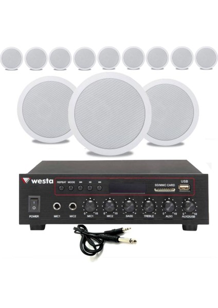 12’li Beyaz Tavan Hoparlörlü 100V Anfi Ses Sistemi | Kafe Mağaza Ofis Müzik Seti