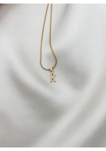 Fıora Çelik Zirkon Taşlı Harf Kolye Sade Şık Gold Ayarlanabilir Zincir Tüm Alfabe fırsatları