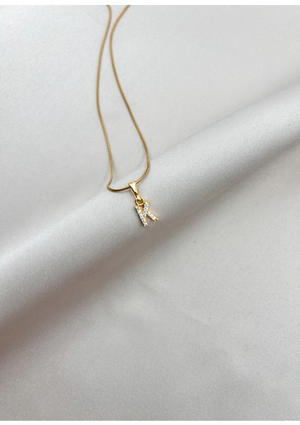 Fıora Çelik Zirkon Taşlı Harf Kolye Sade Şık Gold Ayarlanabilir Zincir Tüm Alfabe