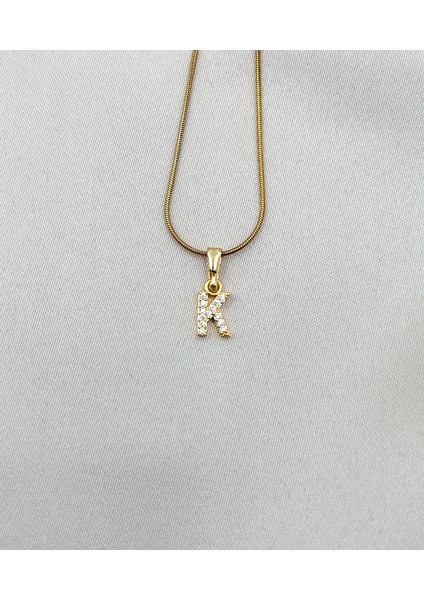 Fıora Çelik Zirkon Taşlı Harf Kolye Sade Şık Gold Ayarlanabilir Zincir Tüm Alfabe