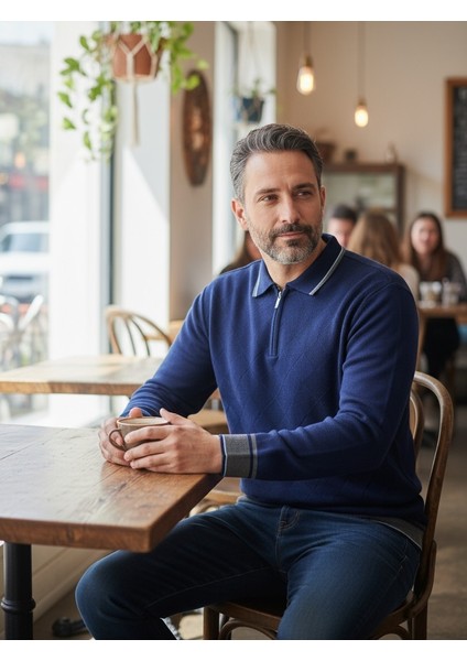 Erkek Çelik Örgü Önü Dokulu Gömlek Yaka Fermuarlı Polo Yakalı Tüylenmeyen Triko Kışlık Baba Kazak fiyatları