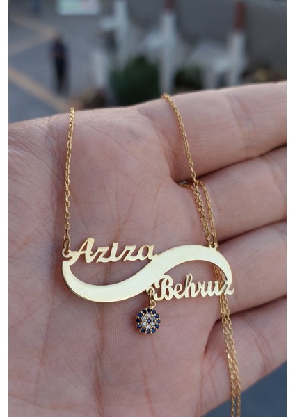 925 Ayar Gümüş 24 Ayar Altın Kaplama Nazar Boncuklu Sonsuzluk Kolye