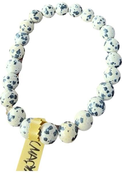 Siyah Beyaz Renklerde Elastik Misina Üzerine Dalmaçya Jasper Doğal Taş Bileklik