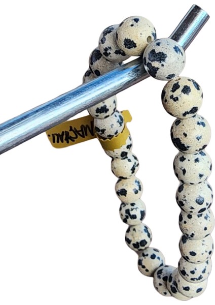 Siyah Beyaz Renklerde Elastik Misina Üzerine Dalmaçya Jasper Doğal Taş Bileklik fiyatları