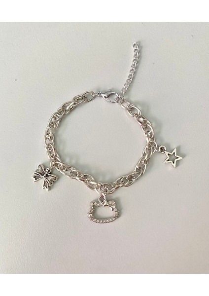 Kalın Zincirli Taşlı Hello Kitty Bileklik
