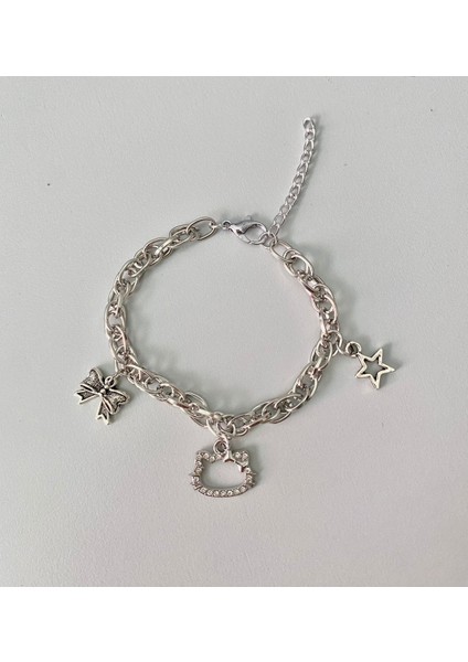 Kalın Zincirli Taşlı Hello Kitty Bileklik fiyatları