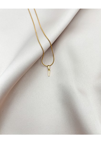 Fıora Çelik Zirkon Taşlı Harf Kolye Sade Şık Gold Ayarlanabilir Zincir Tüm Alfabe