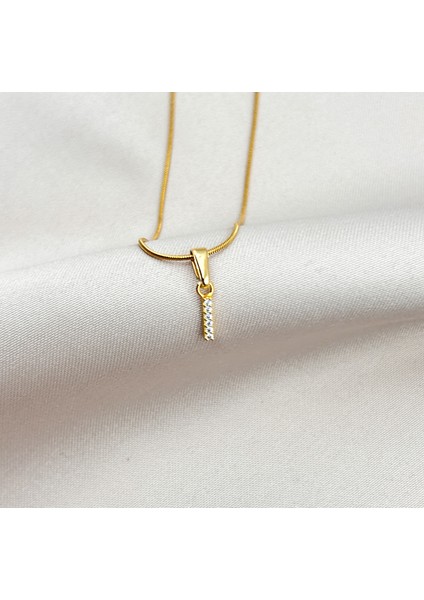 Fıora Çelik Zirkon Taşlı Harf Kolye Sade Şık Gold Ayarlanabilir Zincir Tüm Alfabe