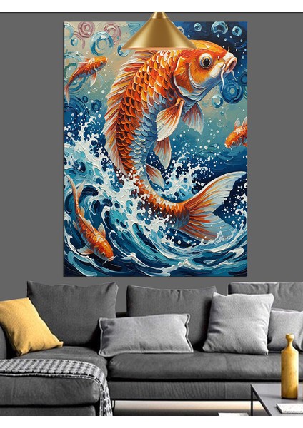 Japon Koi Balığı Su Sıçraması Sanatı Dekoratif Kanvas - Mdf Ahşap Tablo indirimleri