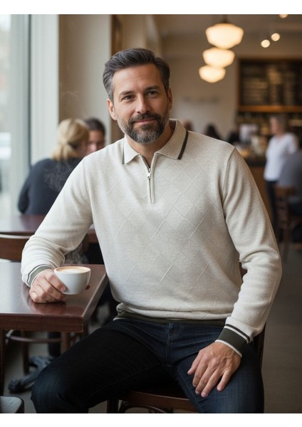 Erkek Çelik Örgü Önü Dokulu Gömlek Yaka Fermuarlı Polo Yakalı Tüylenmeyen Triko Kışlık Baba Kazak fiyatları