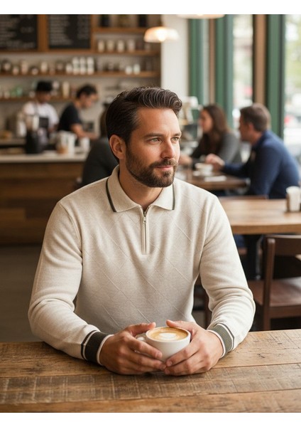 Erkek Çelik Örgü Önü Dokulu Gömlek Yaka Fermuarlı Polo Yakalı Tüylenmeyen Triko Kışlık Baba Kazak modelleri