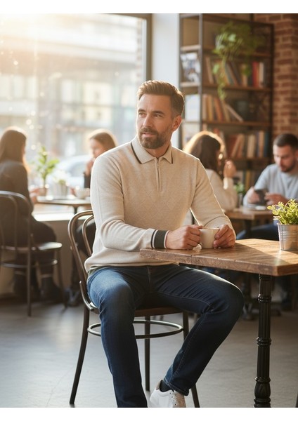 Erkek Çelik Örgü Önü Dokulu Gömlek Yaka Fermuarlı Polo Yakalı Tüylenmeyen Triko Kışlık Baba Kazak indirimleri