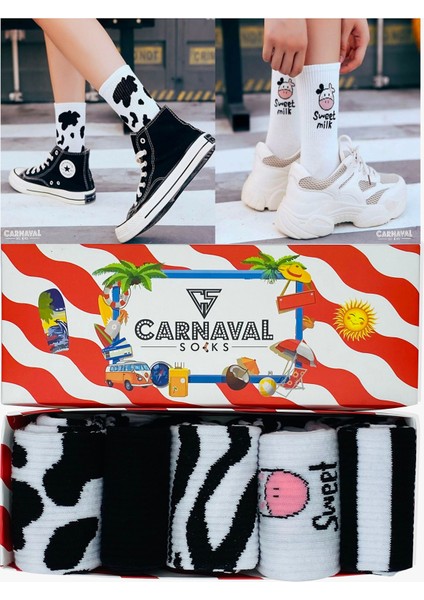 Sweet Milk 5’li Siyah Beyaz Desenli Çorap Seti | Unisex Hediye Kutulu Çoraplar indirimleri