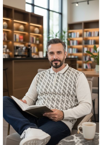 Erkek Çelik Örgü Gömlek Yaka Fermuarlı Polo Yakalı Piramit Desen Tüylenmeyen Triko Kışlık Baba Kazak fiyatları