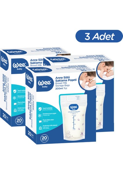 Süt Saklama Poşeti Seti (20x3 60 Adet)