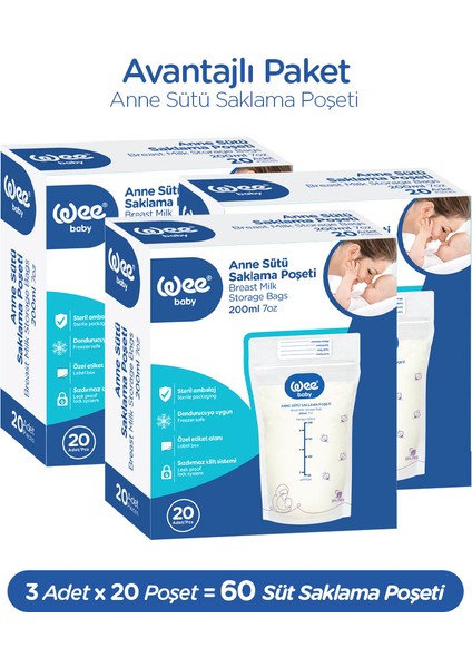 Süt Saklama Poşeti Seti (20x3 60 Adet) fiyatları
