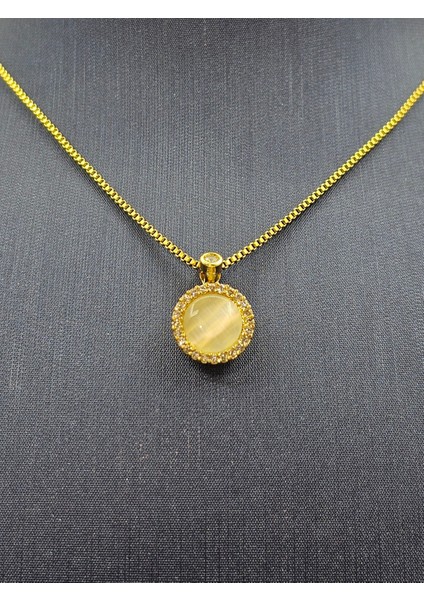 Ortası Dönen Beyaz Gold Kenarlı Çelik Kolye