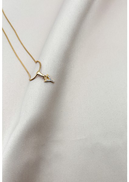 Fıora Çelik Zirkon Taşlı Harf Kolye Sade Şık Gold Ayarlanabilir Zincir Tüm Alfabe