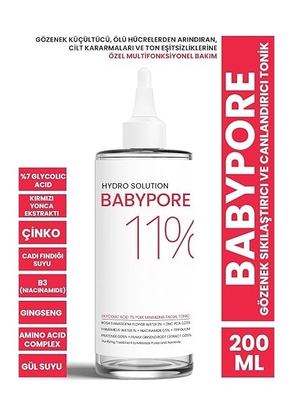 Hydro Solution Babypore Gözenek Sıkılaştırıcı & Canlandırıcı Tonik, %7 Glikolik Asit & Ginseng, Cilt Yenileyici & Arındırıcı, Tüm Cilt Tipleri Için, 200 ml fiyatları