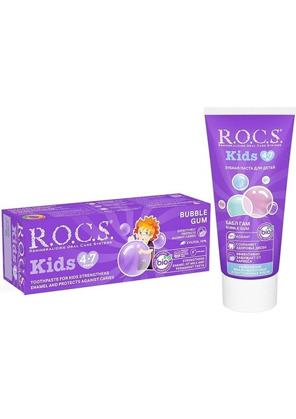 Kids 4-7 Yaş Florürsüz Diş Macunu Balon Sakızı Tadında