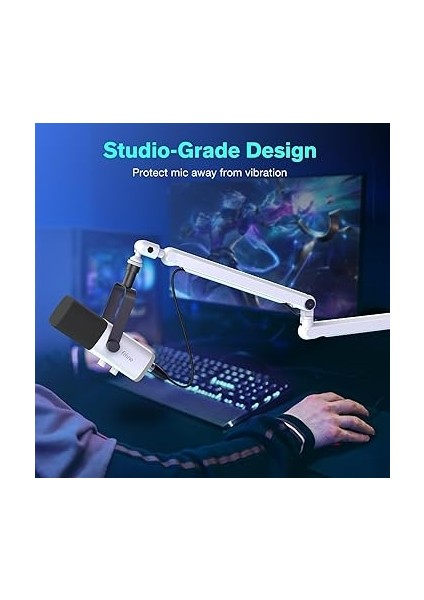 Mikrofon Standı, Mikrofon Bom Kol Standı, Masa Montajlı Düşük Profilli Podcast Makas Süspansiyon Standı, Kablolar Kanal Yönetimi, Kayıt, Akış, Oyun Için Metal Kol STANDI-BM88 Beyaz modelleri