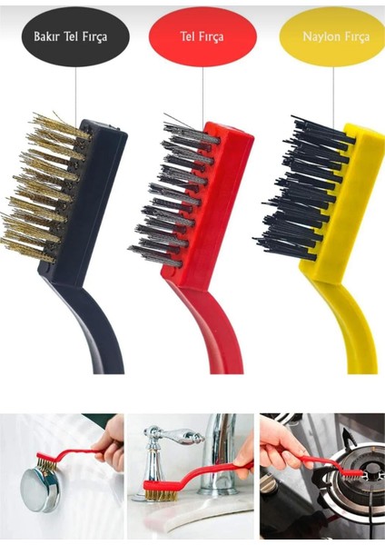 3 'lü Yağ Temizleme Fırçası - Ocak , Fırın , Mangal , Izgara , Airfryer Temizliği , Tel Pas Sökme Fırçası