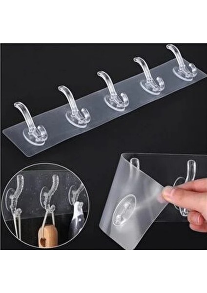 5'li Kendinden Yapışkanlı Şeffaf Askılık - Güçlü Silikon Yapışkanlı - Kapı Arkası , Mutfak , Banyo Duvarı fiyatları