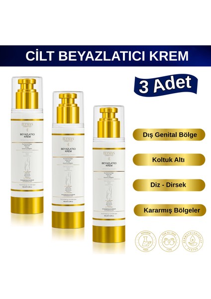 Cilt Beyazlatıcı | Kararma Giderici Krem 3'lü Set - Genital Bölge, Koltuk Altı, Bikini Bölgesi, Dirsek ve Vücut 100ML