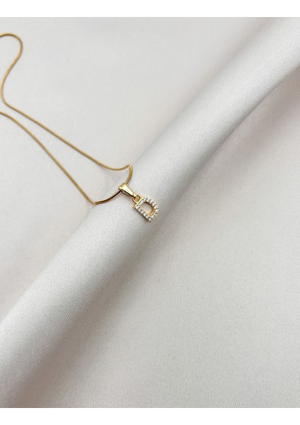 Fıora Çelik Zirkon Taşlı Harf Kolye Sade Şık Gold Ayarlanabilir Zincir Tüm Alfabe