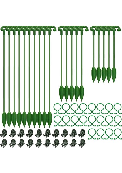 60PCS Bitki Destekleri Set - 20 Paket Çiçek Bitki Bahçesi Çubukları (3 Boyut) 20 Bitki Destek Klipleri ve 20 Orkide Klipsleri (Yurt Dışından)