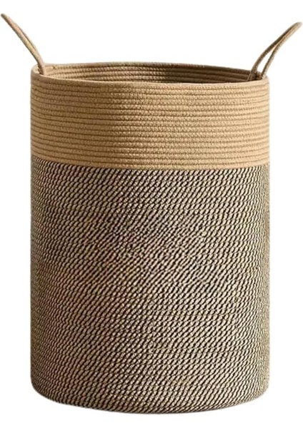 Jüt Hasır Kirli Sepeti Banyo Sepeti Giyisi Havlu Battaniye Dergi Oyuncak Düzenleyici Saksı Sepet Organizer Hafif Kulp Detaylı Yumşak ve Dayanıklı Karavan Organizeri (Hasır-Siyahkırçıl)