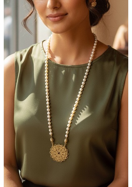 Pınkmark Kadın Gold Etnik Detaylı Ekru 65CM Uzunluk Inci Kolye PMKLY25514 fırsatları