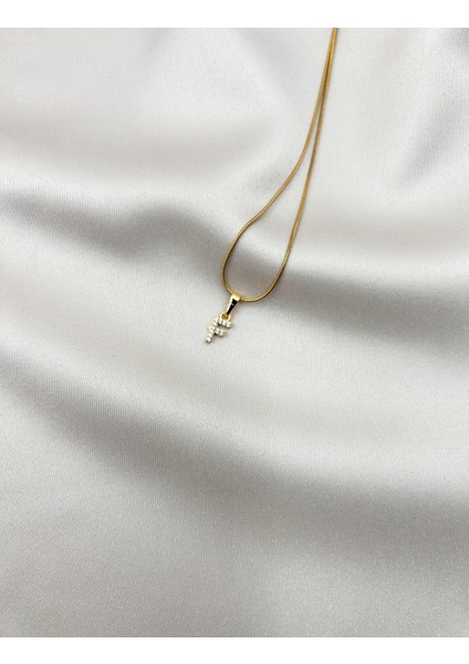 Fıora Çelik Zirkon Taşlı Harf Kolye Sade Şık Gold Ayarlanabilir Zincir Tüm Alfabe