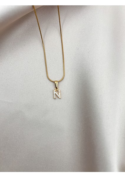 Fıora Çelik Zirkon Taşlı Harf Kolye Sade Şık Gold Ayarlanabilir Zincir Tüm Alfabe modelleri