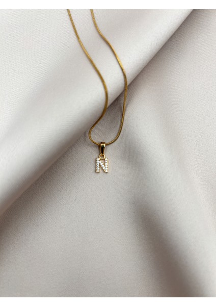 Fıora Çelik Zirkon Taşlı Harf Kolye Sade Şık Gold Ayarlanabilir Zincir Tüm Alfabe indirimleri