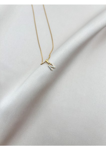 Fıora Çelik Zirkon Taşlı Harf Kolye Sade Şık Gold Ayarlanabilir Zincir Tüm Alfabe