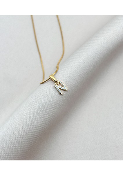 Fıora Çelik Zirkon Taşlı Harf Kolye Sade Şık Gold Ayarlanabilir Zincir Tüm Alfabe