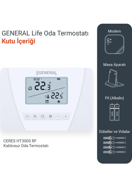 Aruna 300S Rf Haftalık Programlı Kablosuz Oda Termostatı fiyatları