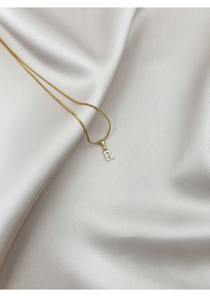 Fıora Çelik Zirkon Taşlı Harf Kolye Sade Şık Gold Ayarlanabilir Zincir Tüm Alfabe